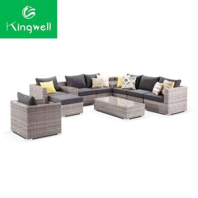 Outdoor PE Rattan Garden Wicker Furniture Sofa Set with Corner Table Used on Patio Leisure Hotel