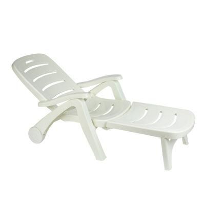 5 Position Backrest Adjustable Plastic Outdoor Patio Chaise Lounge Chair with Wheels and Armrest