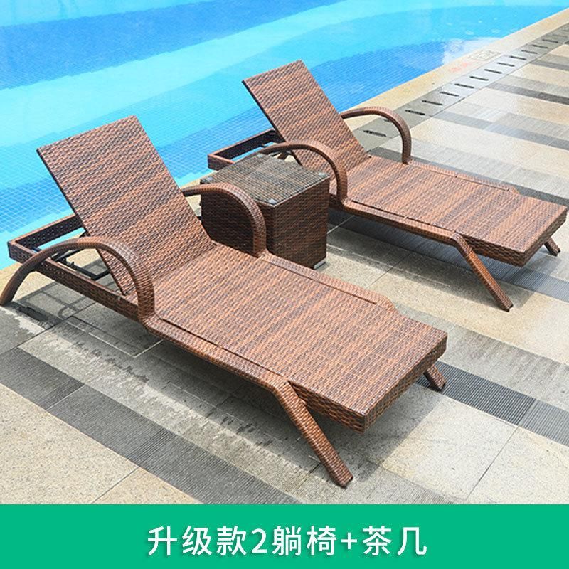 Beach Side Chaise Garden Rattan Fabric Sun Bed/Daybed Sun Lounger Aluminum Frame