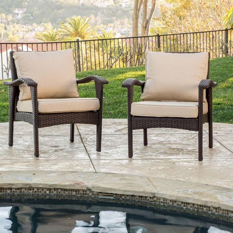 Best Seller (Set of 2) Bleecker Outdoor Brown Wicker Club Chair with Cushion Suitable for Garden