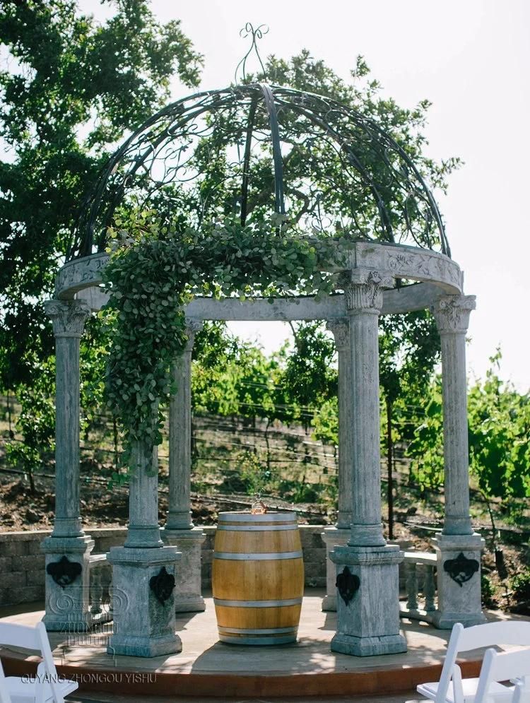 White Marble Gazebo with Columns and Balustrade for Garden Decoration