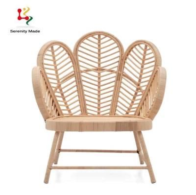 Unique Style Hand Made Real Rattan Peacock Shape Back Wicker Arm Chairs