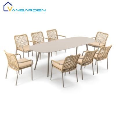 8 Seaters Luxury Rope Aluminum Outdoor Garden Dining Set Furniture