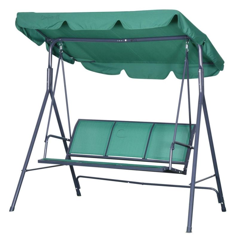 3 Seat Metal Frame Outdoor Patio Garden Swing Chair with Canopy Stand Alone