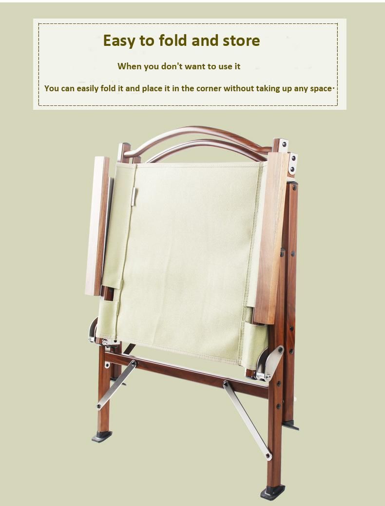 Outdoor Furniture Portable Wood Grain Aluminum with Beech Armrest (Beige) Folding Camping Chair