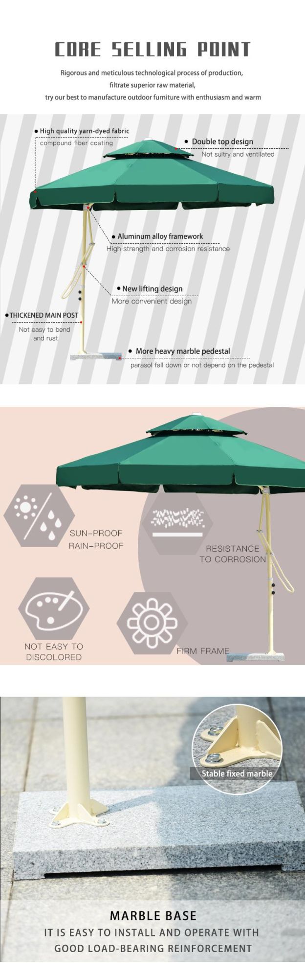 3m Outdoor Patio Garden Open-Air Sunshade Wrench Umbrella