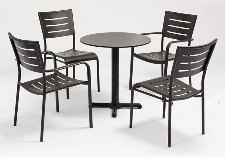 4 Seater Black Aluminum Outdoor Table Cafe Garden Terrace Picnic Fast Food Bar Furniture Set