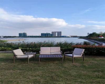 Brown Coffee Color Patio Wood Grain Convertation Sets in Metal Frame