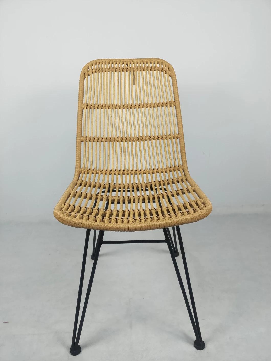 Factory Price Non-Wood Iron Outdoor Rattan Chair Wicker Tablet Stackable Restaurant Chair