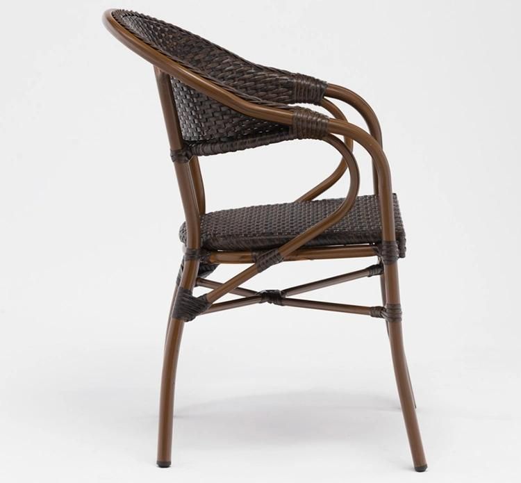 Double Foot Tube Alominum French Style Outdoor Chair Bistro Rattan Bamboo Look