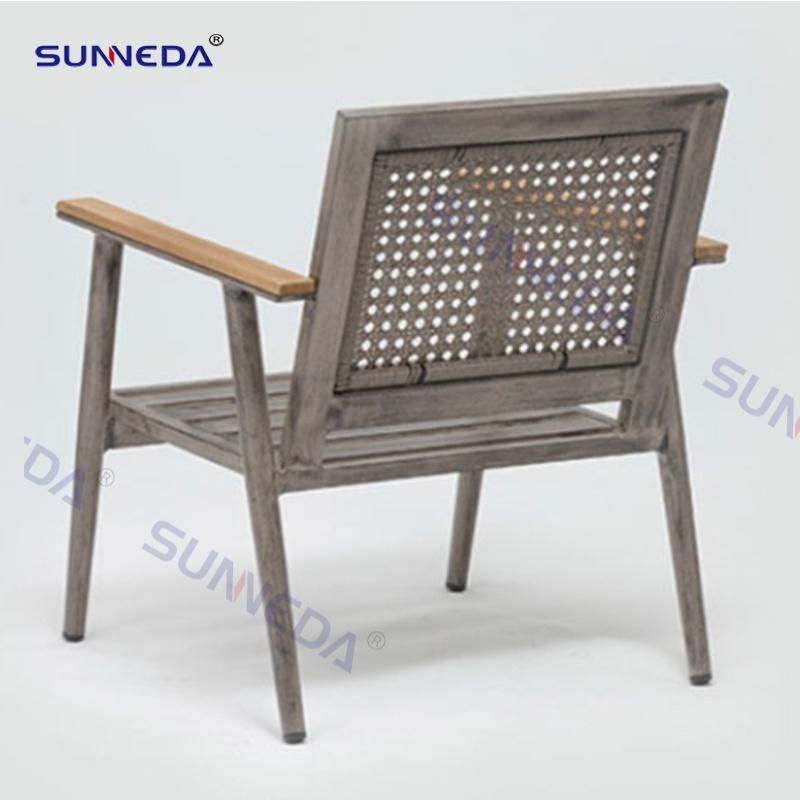 Outdoor Balcony Lounge Chair with Aluminium Frame and Teak Armrest