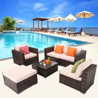 5PCS Kd Garden Patio Outdoor Home Furniture Rattan Sofa with Cushion