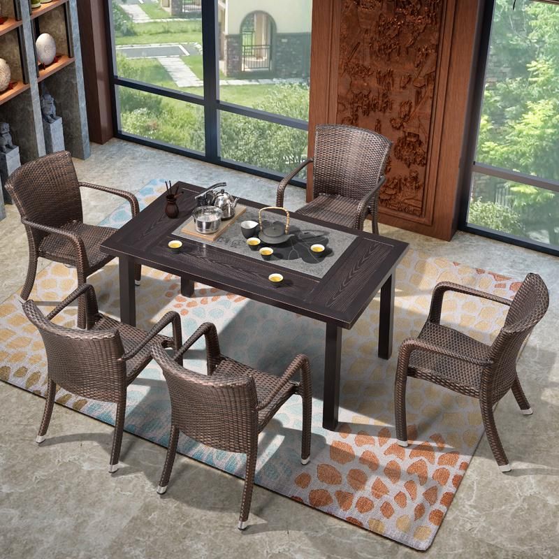 Kongfu Tea Table PE Rattan Chair Furniture Combination