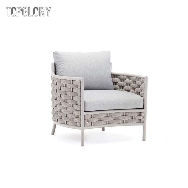 Modern Home Furniture Commercial Hotel Aluminum Outdoor Rope Leisure Sofa Set with Coffee Table