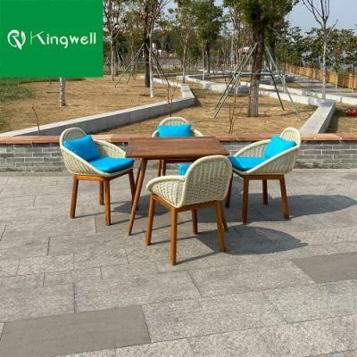 China Wholesale Outdoor Rattan Teak Wood Garden Dining Set Furniture for Coffee Bar