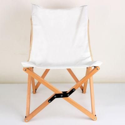 Wood Canvas Cover Beach Chair Folding Wooden Wood Sling Chair with Storage Bag Butterfly Camping Chair