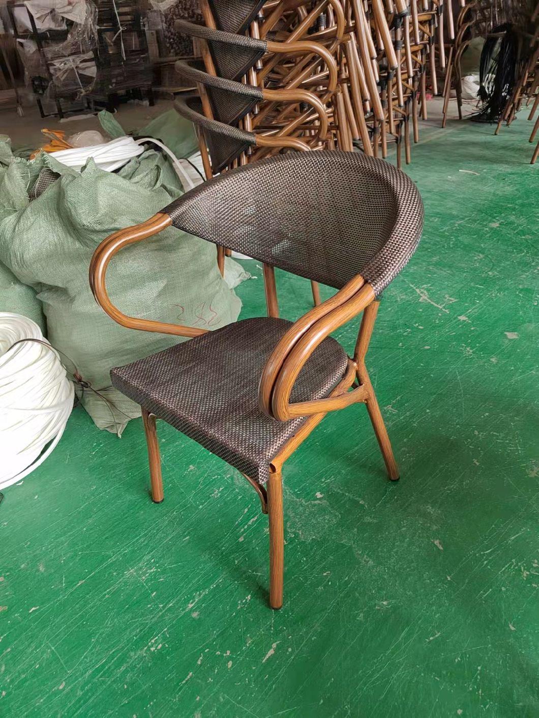 Textilene Aluminum Frame Plastic Rattan Outdoor Stackable Dining Chair