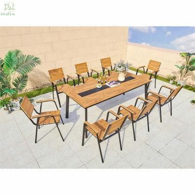Outdoor Dining Furniture Plastic Wood Arm Chairs and Table Sets Garden and Patio Furniture Set