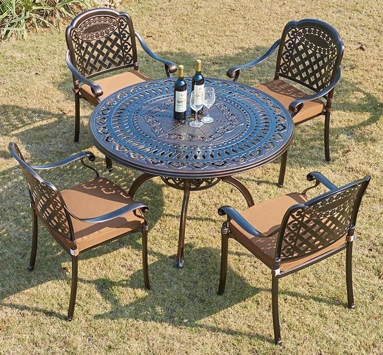 Washable Metal Frame Outdoor Cast Aluminum Round Table Set Seats 4 for Patio Bistro Chair