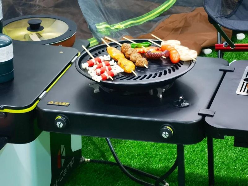 up-to-Date Folding Picnic Table with Gas Stoves for Camping