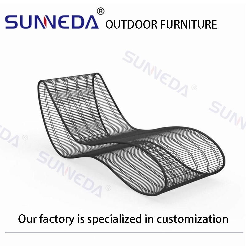 Outdoor Beach Sun Comfortable All Stainless Steel Frame Chaise Poolside Sun Lounger