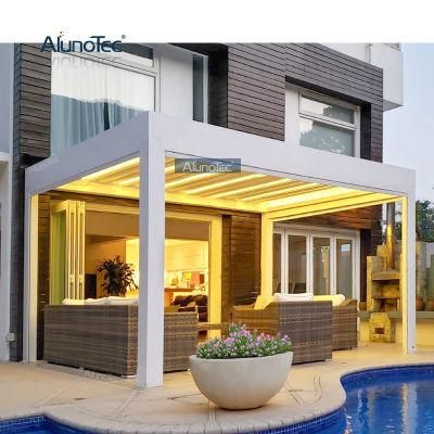 AlunoTec Motorized Bioclimatic Gazebo Modern Design Pergola Adjustable Louver Pergolas for Outdoor