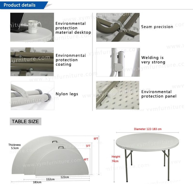 6FT Wholesale White Folding Plastic Round Table