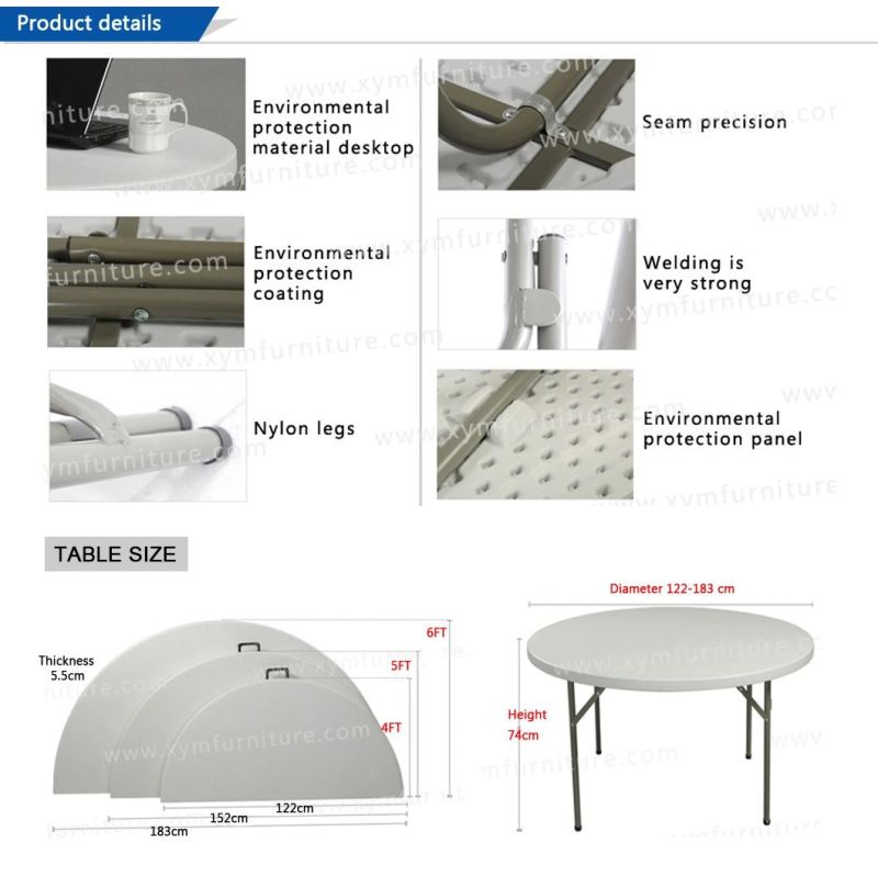 6FT Wholesale White Folding Plastic Round Table