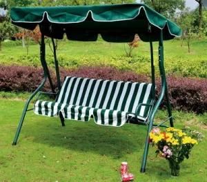 3 Person Striped Adjustable Tilt Canopy Metal Swing