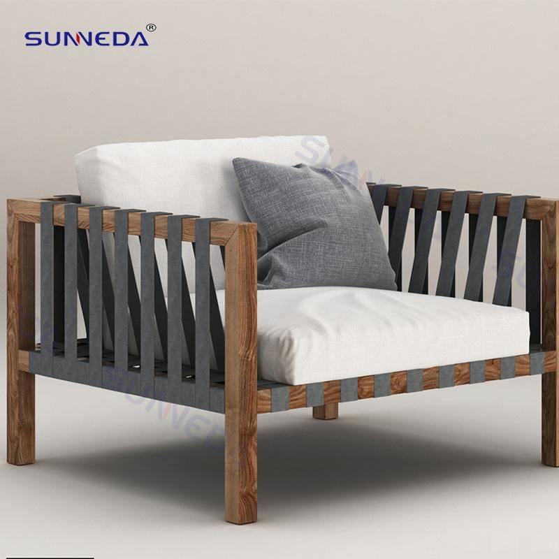 Hand Crafted Wood Frame with Waterproof Rope Backyard Hotel Teak Sofa