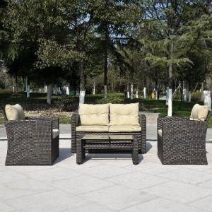 4-Piece Cushioned Outdoor Brown Rattan/Wiker Sofa