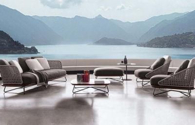 Modern Lasted Design Outdoor Furniture Metal Leg Rattan Woven Outdoor Garden Leisure Single Two Seater Sofa