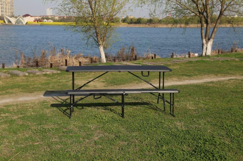 6FT Wood Grain Folding in Half Table in Anthracite Color