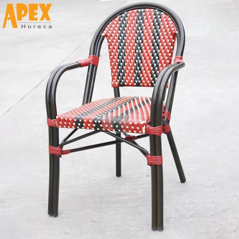 China Factory Wholesale Outdoor Restaurant Aluminum Tube Rattan Woven Chair