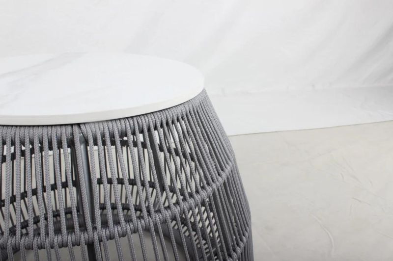 4.0 Grey Color Rope Weaving Outdoor Marble Top Round Coffee Table Outdoor Furniture