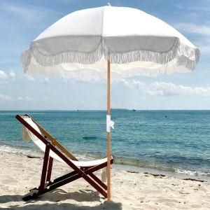 High Quanlity Fringe Beach Umbrella with Tassels Custom Folding Outdoor Beach Umbrella