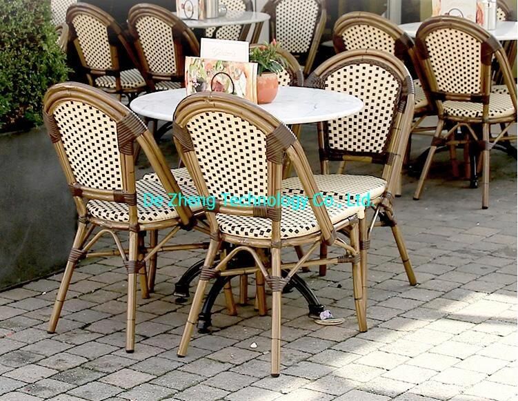 Comfortable Outdoor Patio Aluminum Armrest French Rattan Garden Bistro Arm Chair