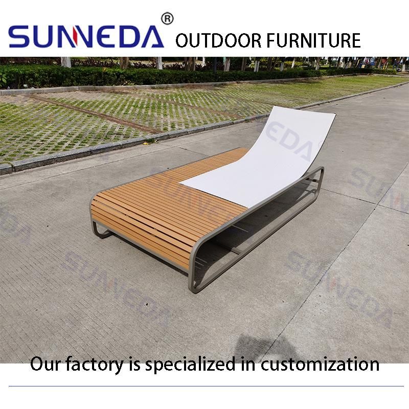Resort Outdoor Furniture Swimming Pool Plastic Wood Textilene Sun Recliner Lounger