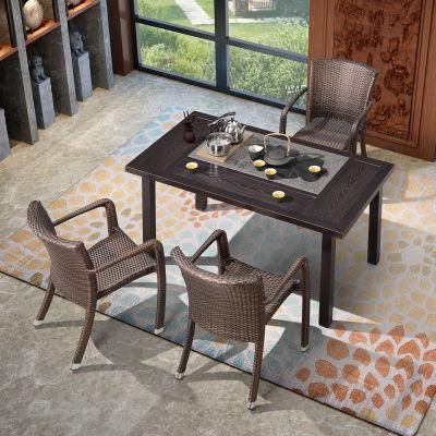 Kongfu Tea Table PE Rattan Chair Furniture Combination