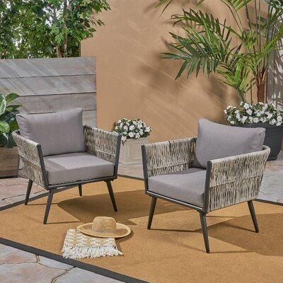Patio 2 Piece Wicker Sofa Seating Group with Cushion Rope Chair for Chatting