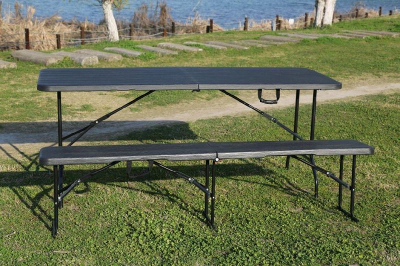 6FT Wood Grain Folding in Half Table in Anthracite Color