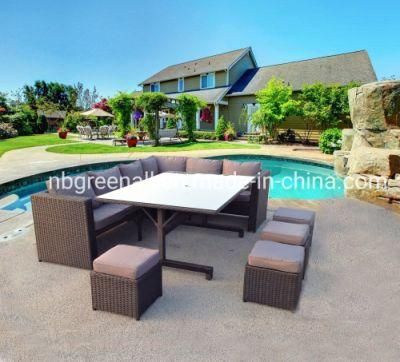 7 Pieces Garden Patio Rattan Dining Furniture Sectional Sofa Set with Wicker Ottoman