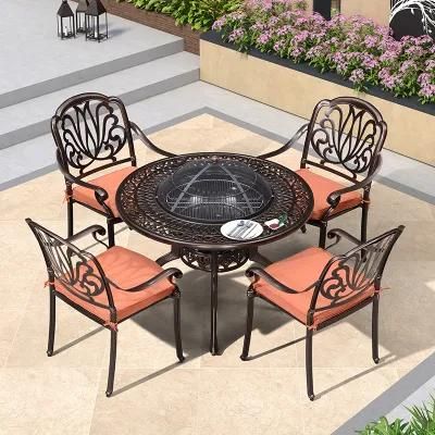 BBQ Garden Patio Table and 4 Chair Set Cast Aluminium BBQ Furniture Cast Garden Furniture Sets