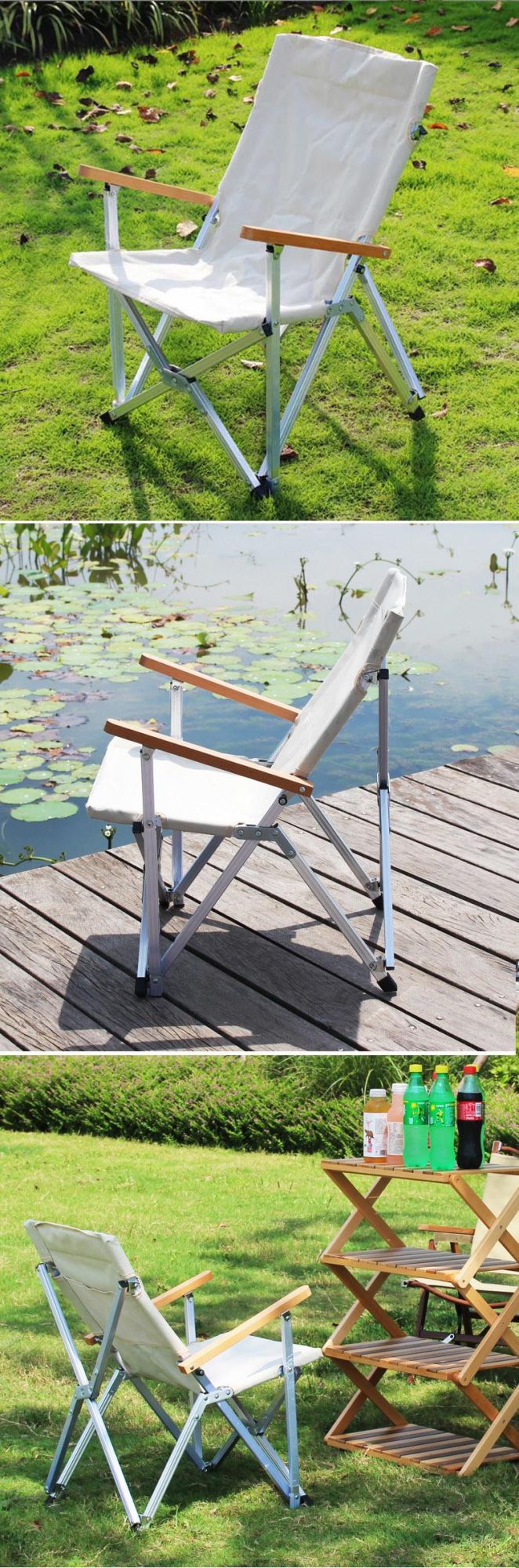 Outdoor Aluminum Backpack Beach Fishing Modern Manufacturer with Solid Wood Armrest Folding Chairs