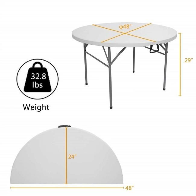 4 Foot Plastic Durable White Round Folding in Half Table