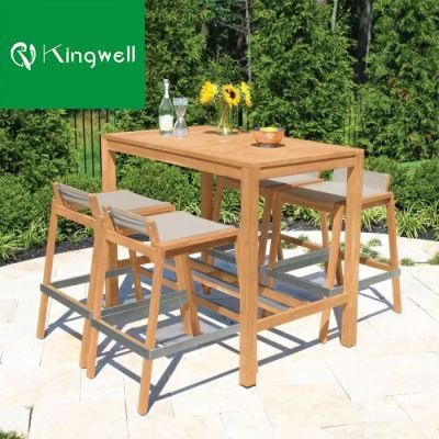 All Weathers Teak Wood Stacking Bar Table Chairs for Outdoor Garden Patio Bistro Restaurant
