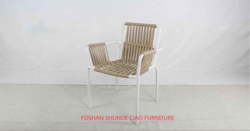 Stackable Wholesale Hotel 4mm Polyester Rope Weaving Outdoor Garden Dining Chair