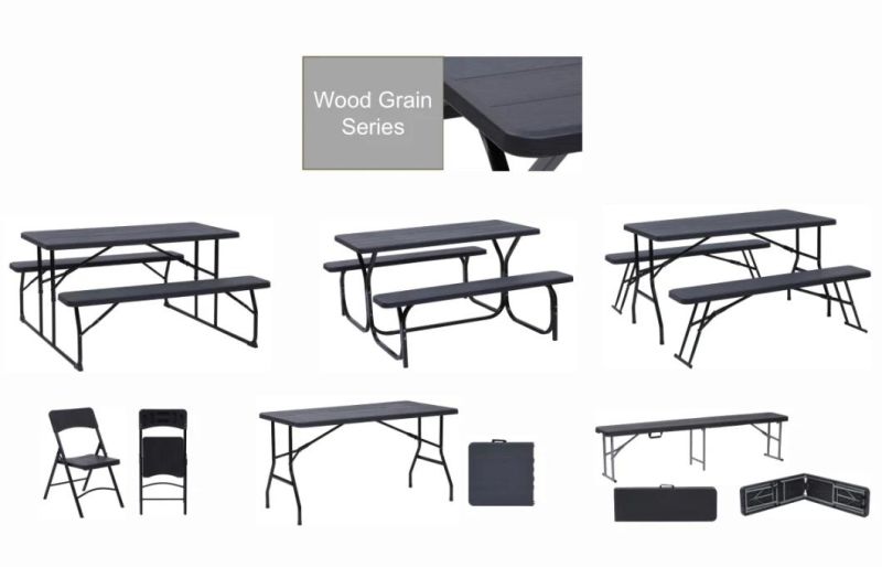 Black Wicker Design 6FT Outdoor Picnic Plastic Folding Bench