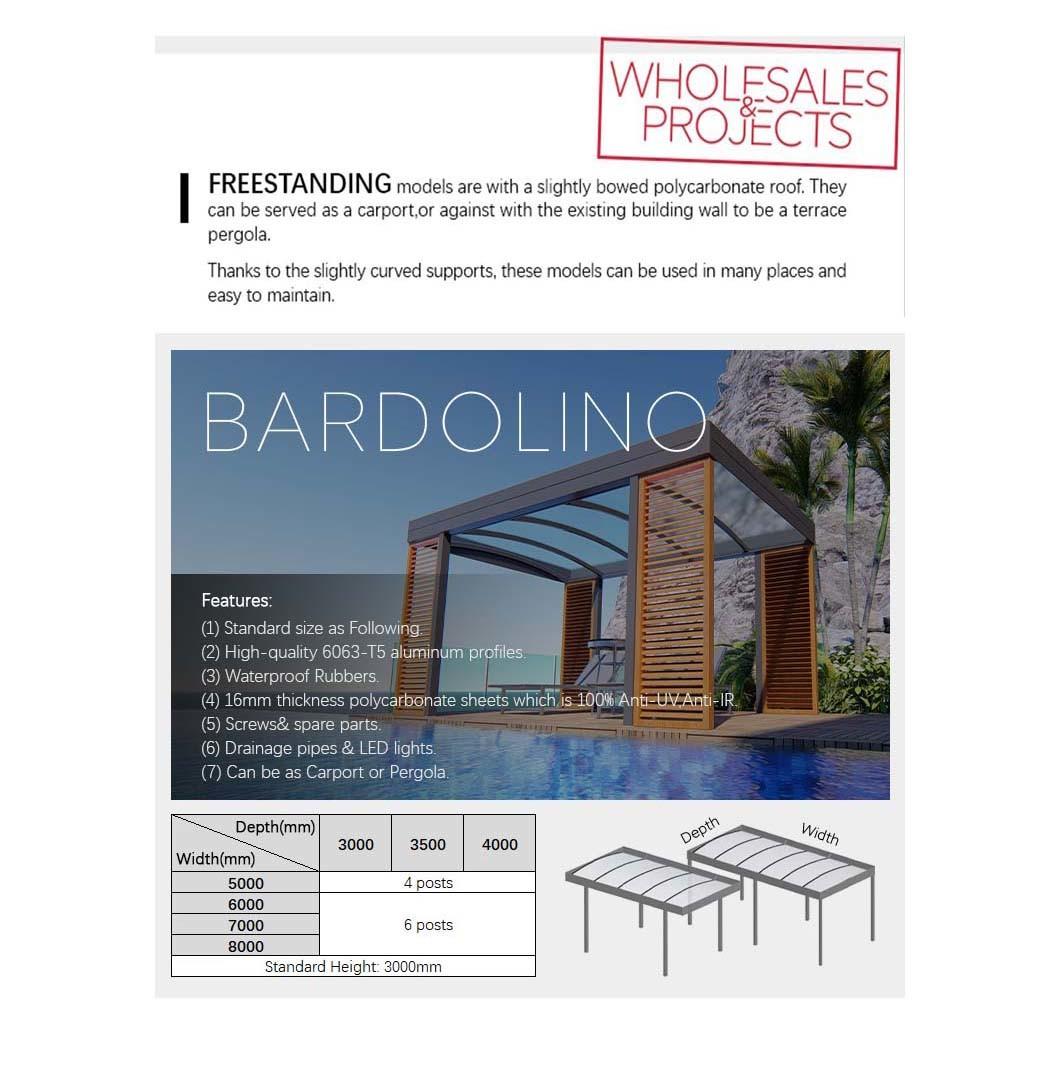 Wholesale European Designs Outdoor Garden Powder Coating Aluminum Alloy Veranda Glass Polycarbonate Sheet Pergola Canopy Patio Roof Terrace Beams Profiles