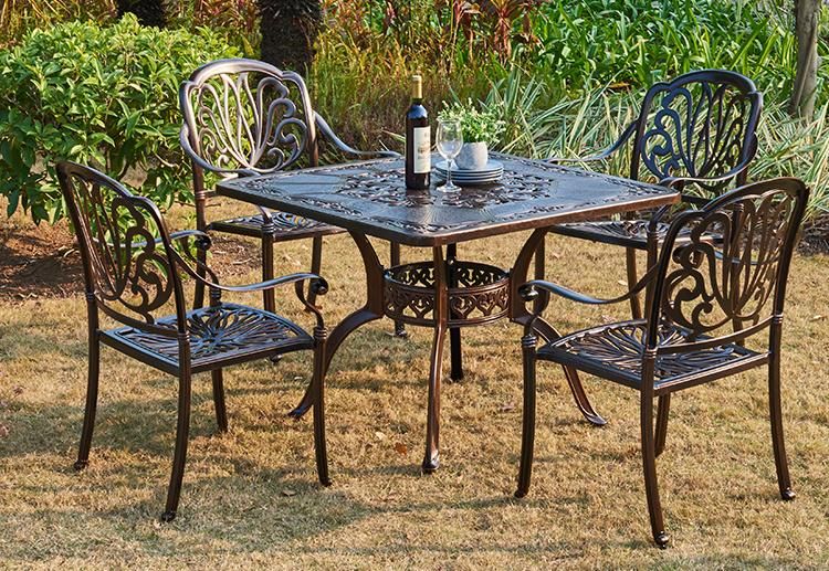 Moistureproof Square Table Cast Aluminum Bistro Patio Set Garden Furniture with 4 Seaters